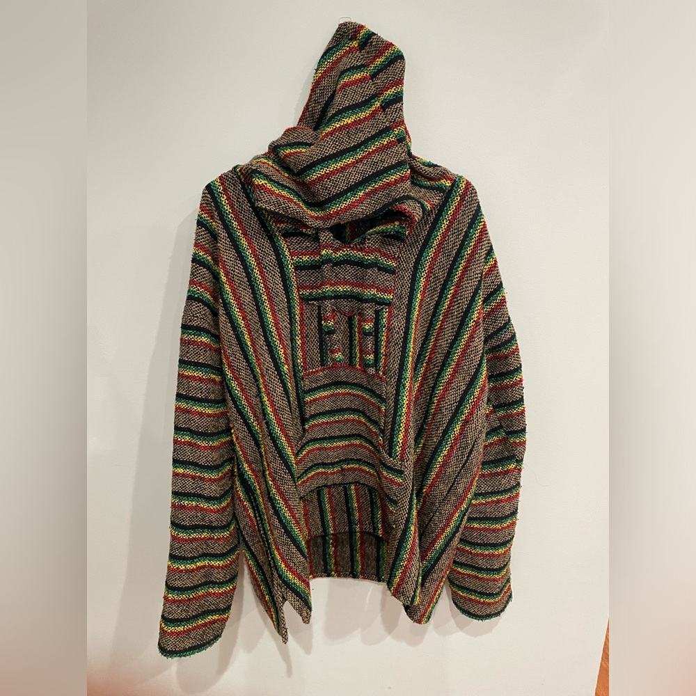 El Paso Saddleblanket Co Mexican Sweater Hoodie Poncho Pullover Sz Large Drugrug